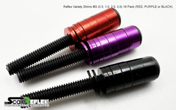 VARIETY PACK: M3 Aluminum Shims (0.5mm / 1mm 2mm 3mm) (16-Pack) RED PURPLE BLACK - 830031 830032 830033